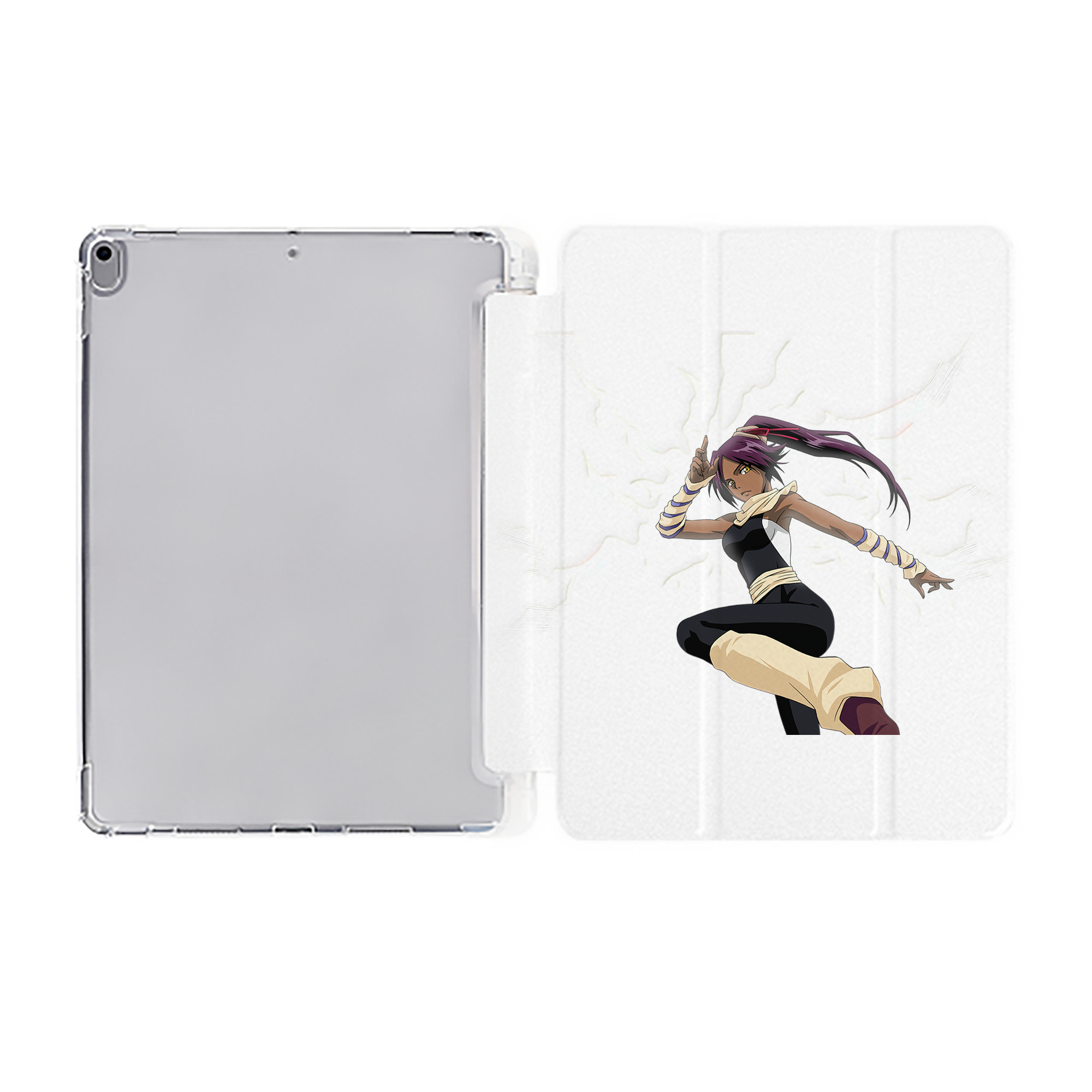 （画像用） ブリーチ 四楓院 夜一（しほういん よるいち） BLEACH Shihouin Yoruichi IPad ケース ペン収納付き 三つ折りスタンド PUレザー×シリコン 対応機種9.5/10.5/10.9インチ